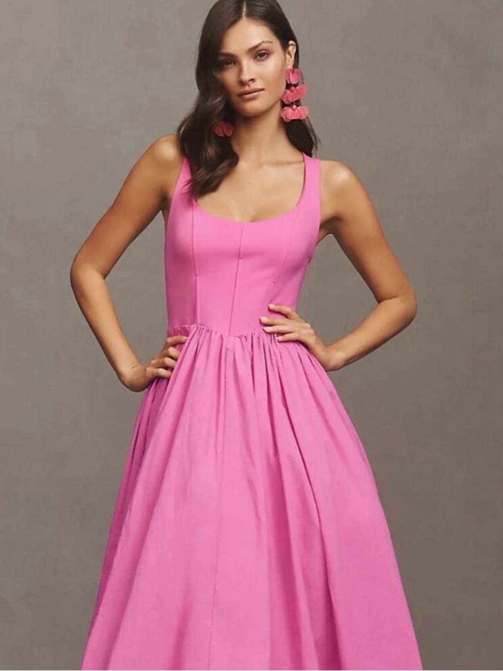 NWT BHLDN for Anthropologie Hot Pink Sleeveless Maxi Dress with Scoop Neck